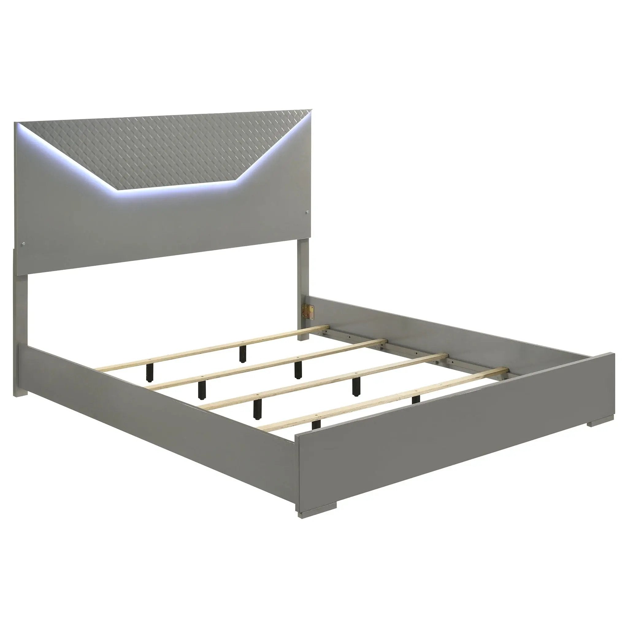 Ives Eastern King Panel Bed LED Headboard Grey High Gloss by Unique Piece Furniture