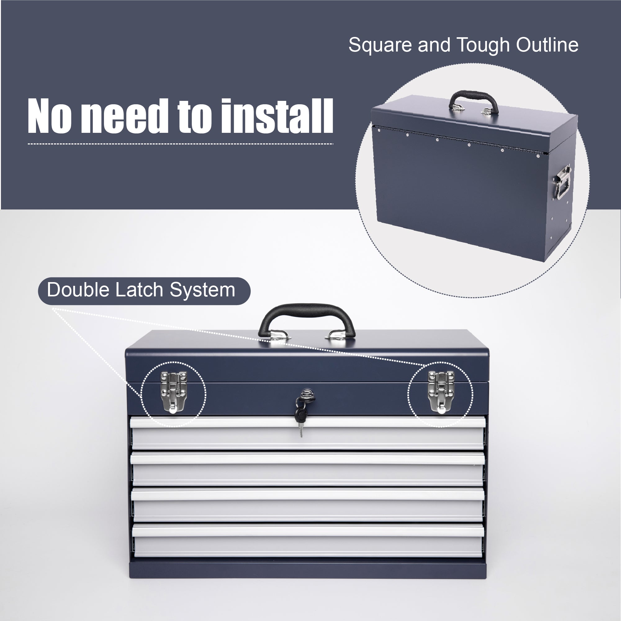 Heavy Duty Metal Tool Box, 21-inch with 4 Drawers by HouseOfZazla