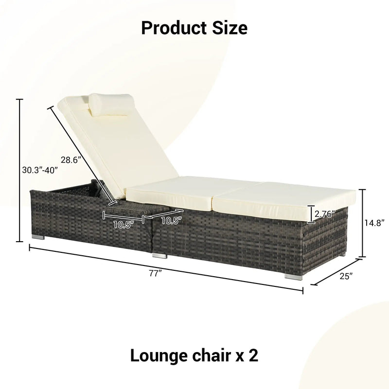 Outdoor Chaise Lounge Chair Set of 2 with Storage and Cushions by HouseOfZazla