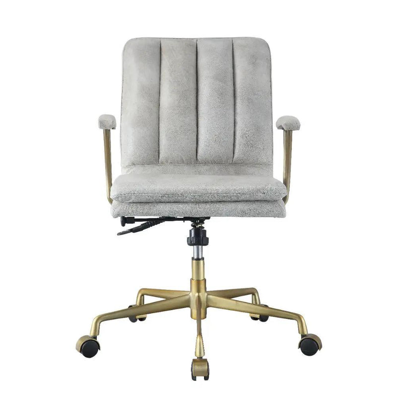 Damir - Office Chair - Vintage White Top Grain Leather & Chrome by Unique Piece Furniture
