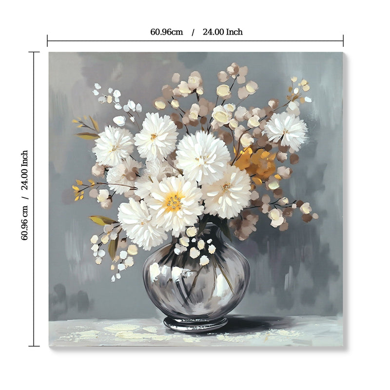 Chrysanthemum Vase Canvas Wall Art Decor Country - Stone White by Unique Piece Furniture