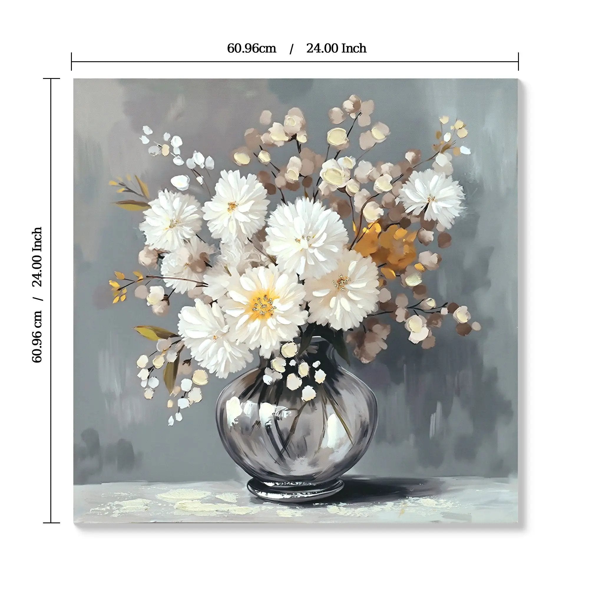 Chrysanthemum Vase Canvas Wall Art Decor Country - Stone White by HouseOfZazla