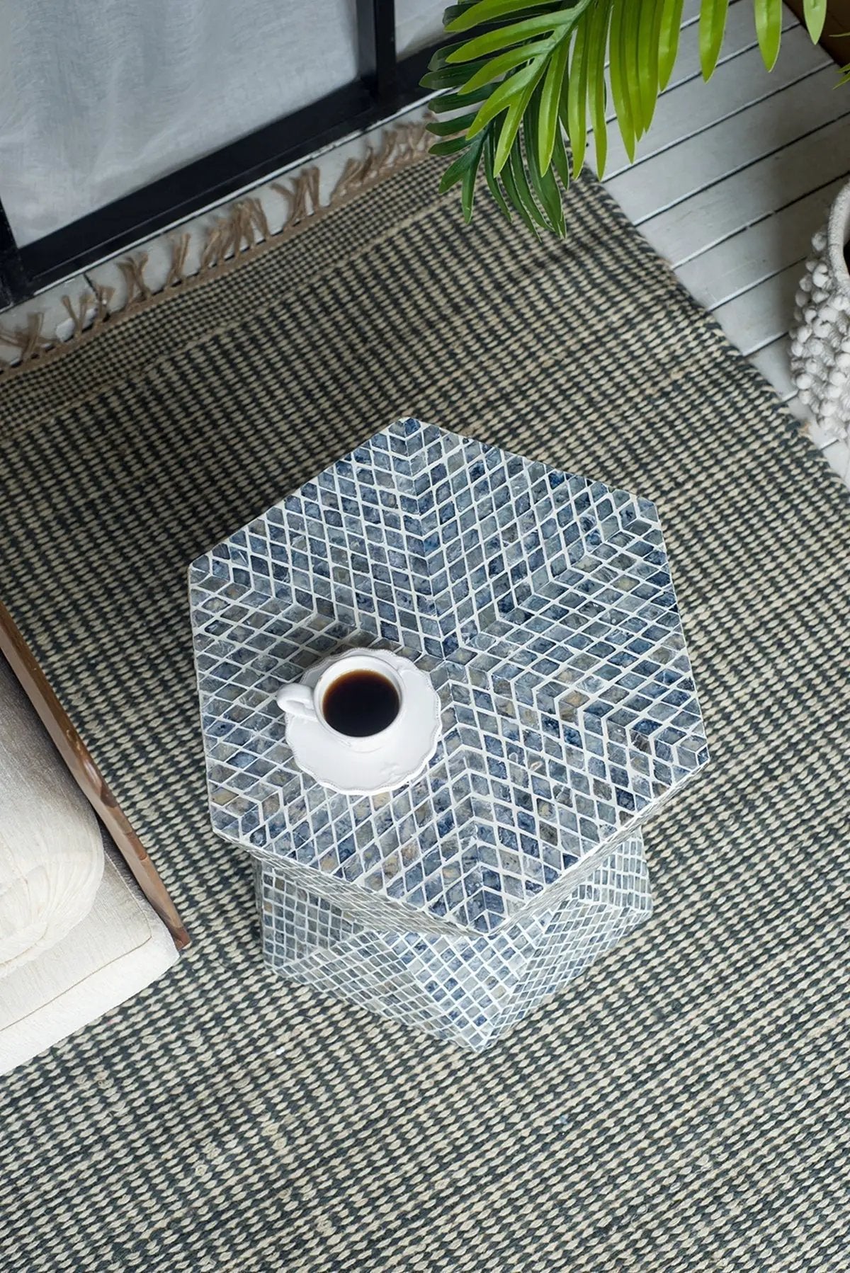 19x19x20" Tapered Blue Garden Capiz Stool, Accent Side Table by HouseOfZazla