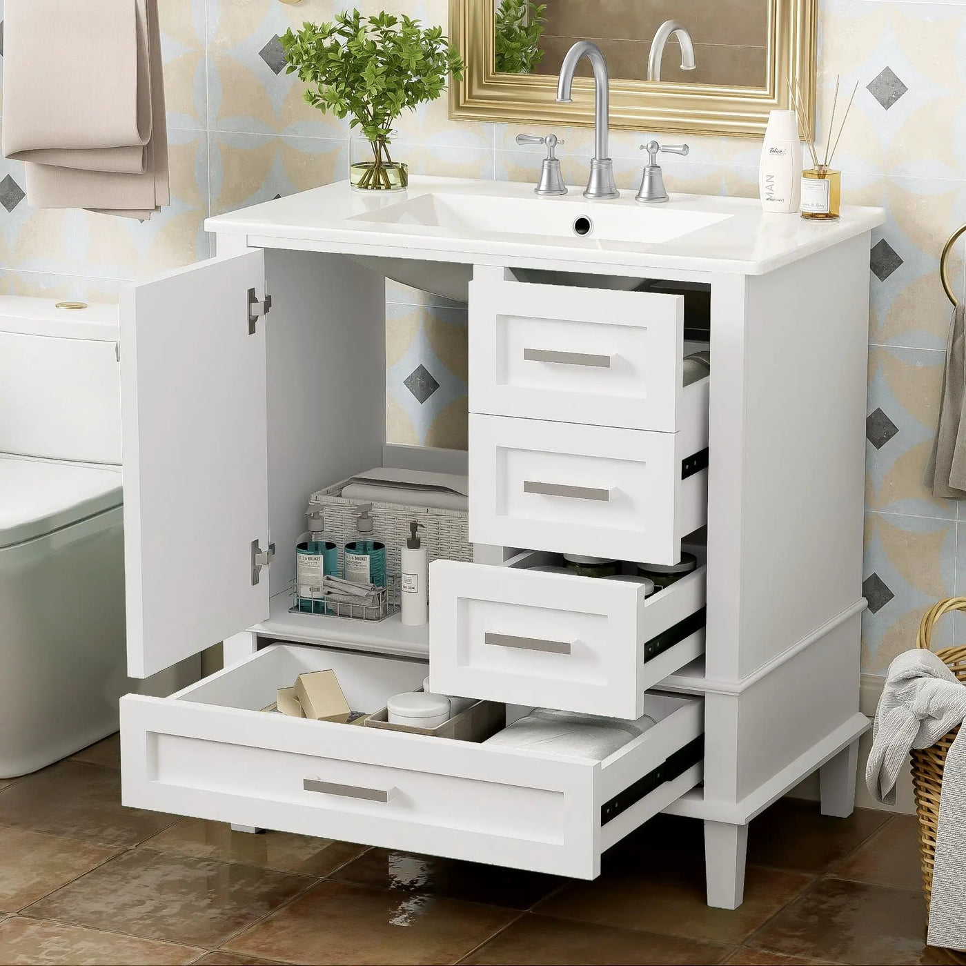 Bathroom Vanity, Modern Bathroom Cabinet With Sink Combo Set, Bathroom Storage Cabinet With A Soft Closing Door And 3 Drawers, Solid Wood Frame by Unique Piece Furniture