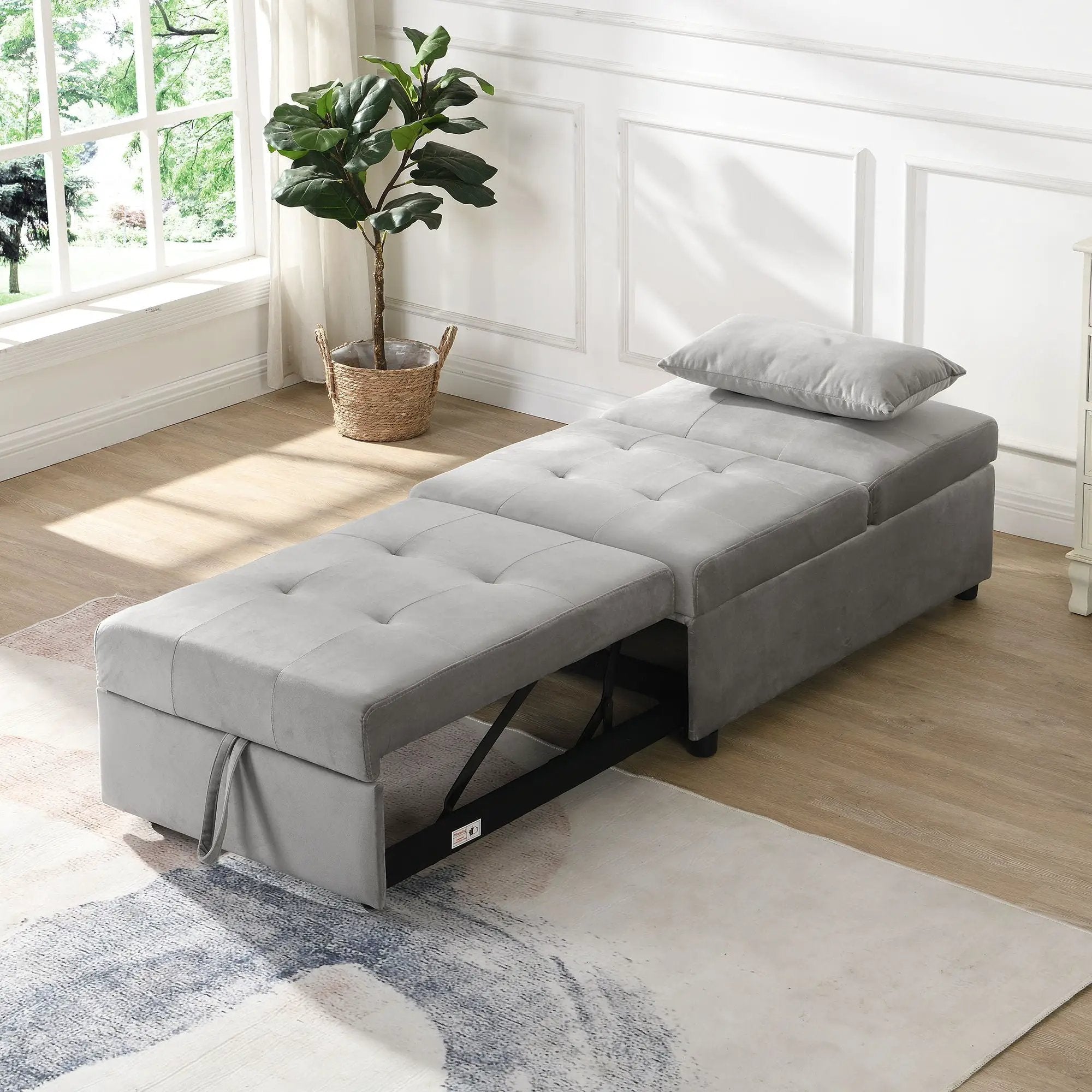Folding Ottoman Sofa Bed - Gray Fabric by Unique Piece Furniture