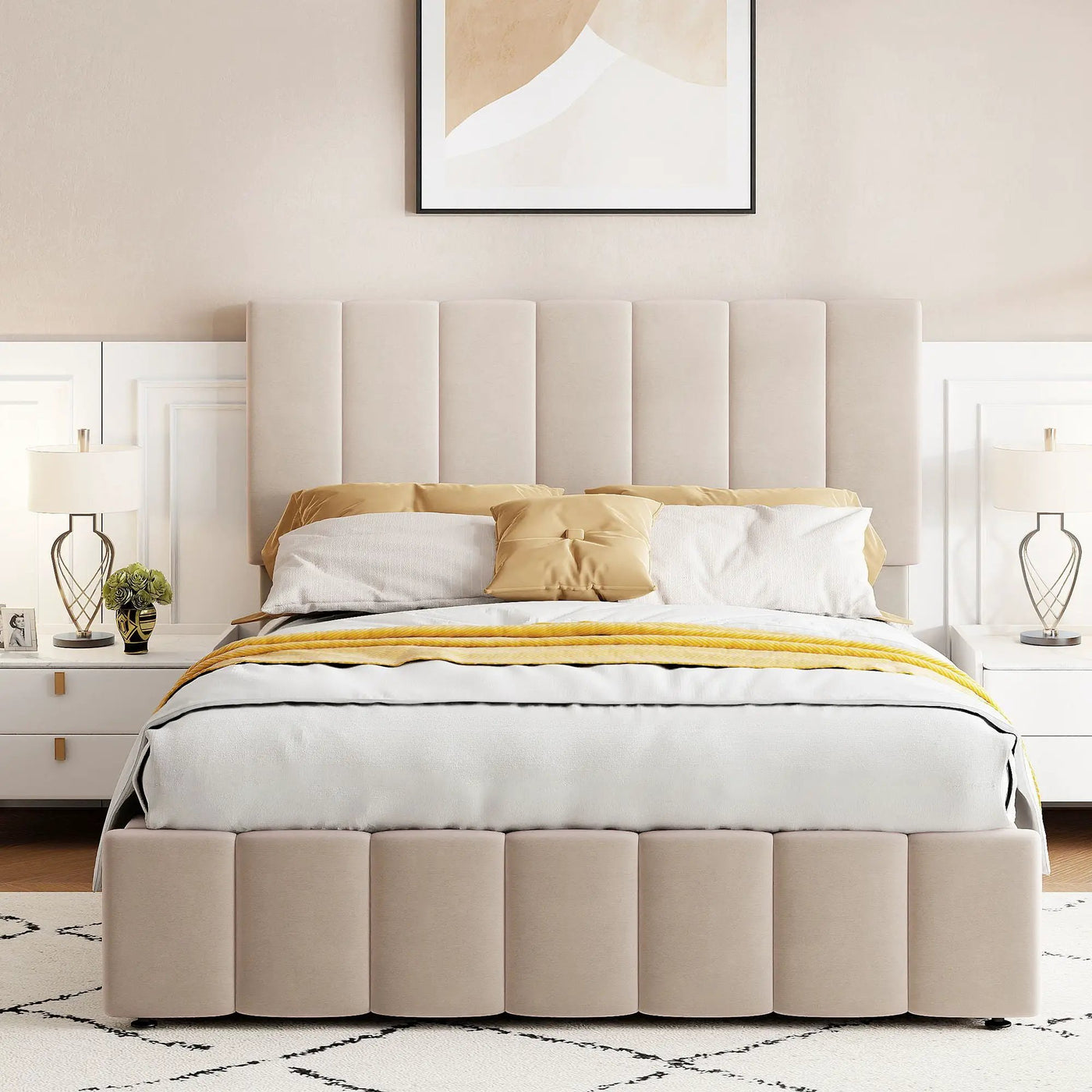 Elegant Upholstered Platform Bed With Hydraulic Storage System by Unique Piece Furniture