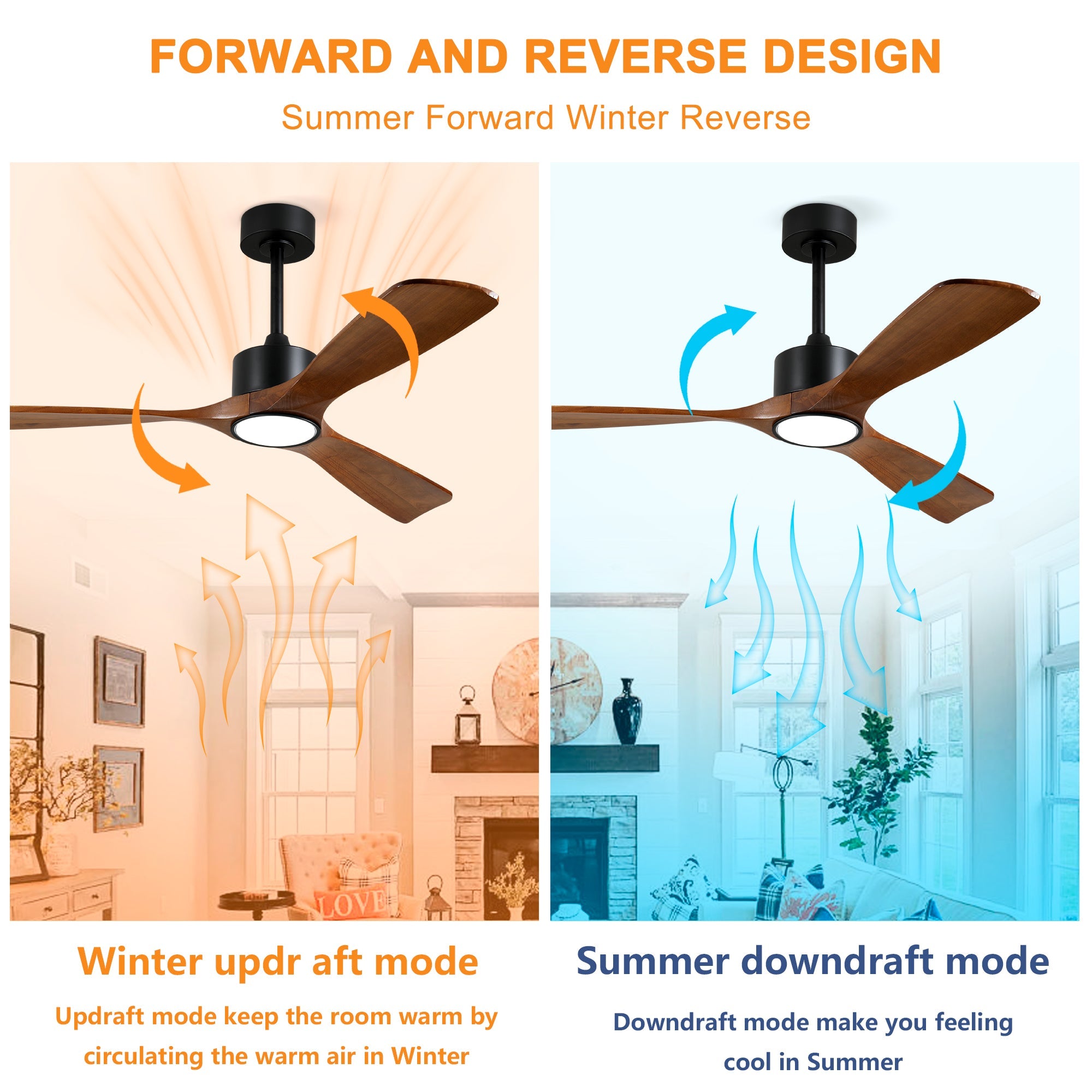 52 Inch Solid Wood Ceiling Fan with Light Kit and Remote Control by HouseOfZazla
