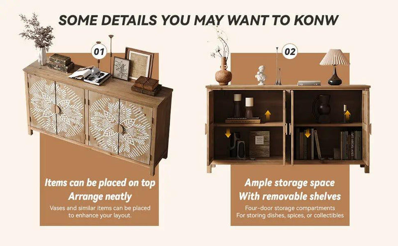 60" Wood Accent Cabinet with 4 Doors Brown and Antique White by HouseOfZazla