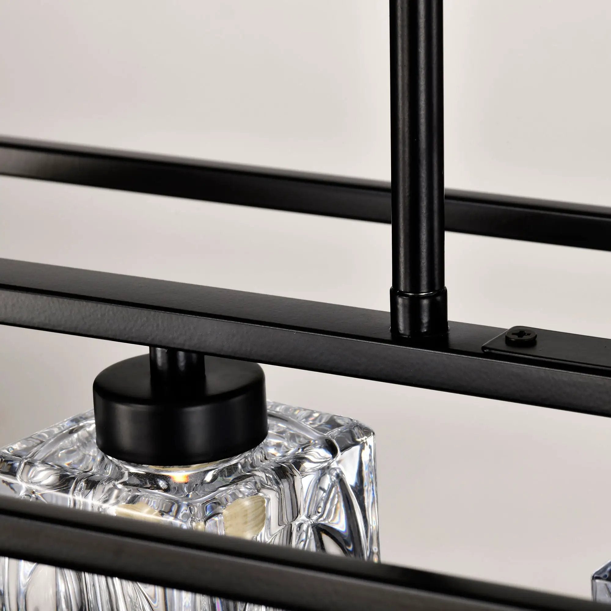 6 Light Farmhouse Chandelier, Modern Industrial Linear Rectangular Crystal Pendant Light Cage Chandelier For Dining Room, Kitchen Island, Bar, Long Table, G9*6 Bulbs Included - Matte Black by HouseOfZazla