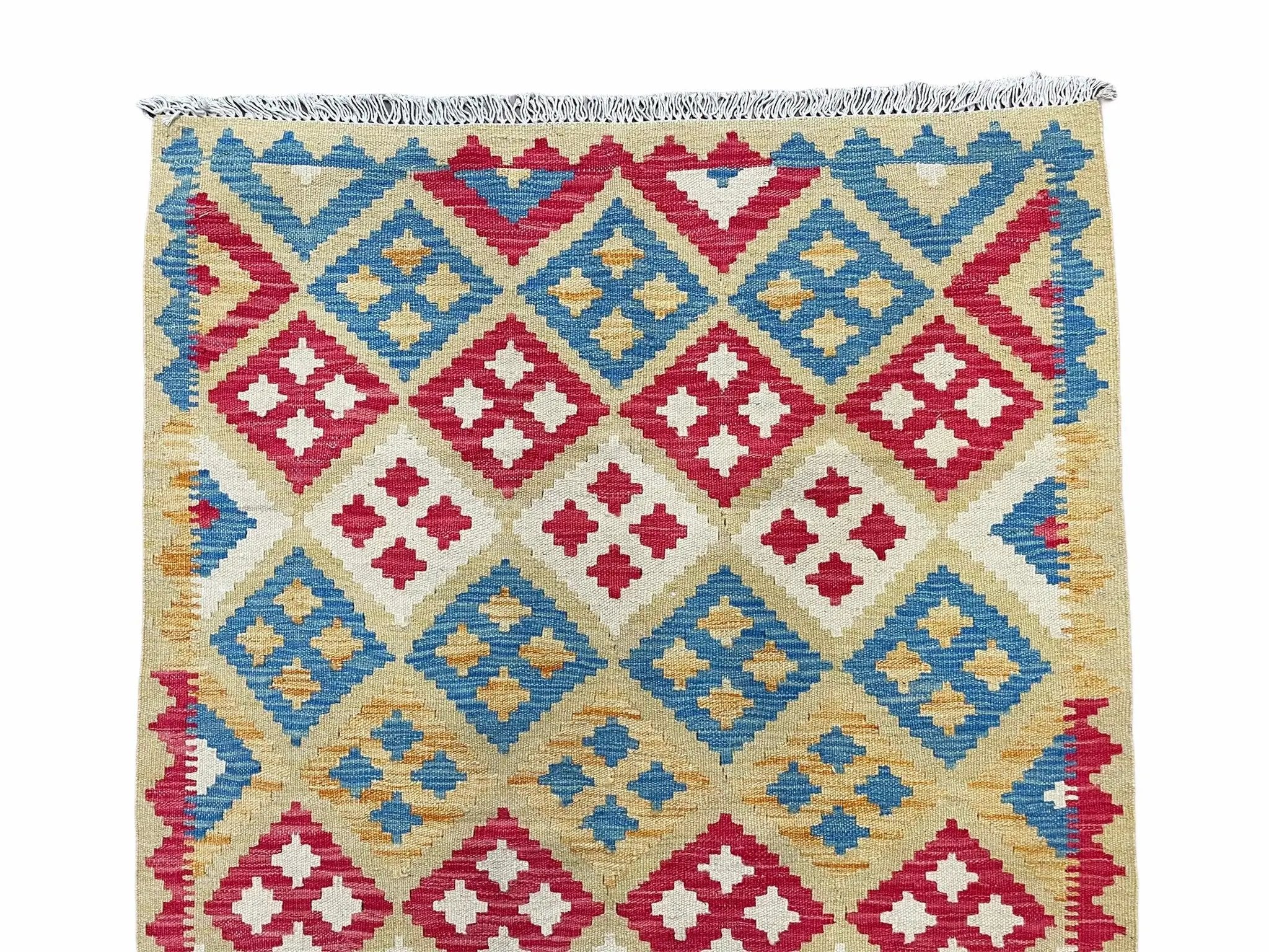 3x5 Kilim Rug Multicolor Tribal Kilim Rug 3 x 5 Tan Light Blue Red Beige New Turkish Anatolian Wool Kilim Flatweave Rug by Jewel Rugs