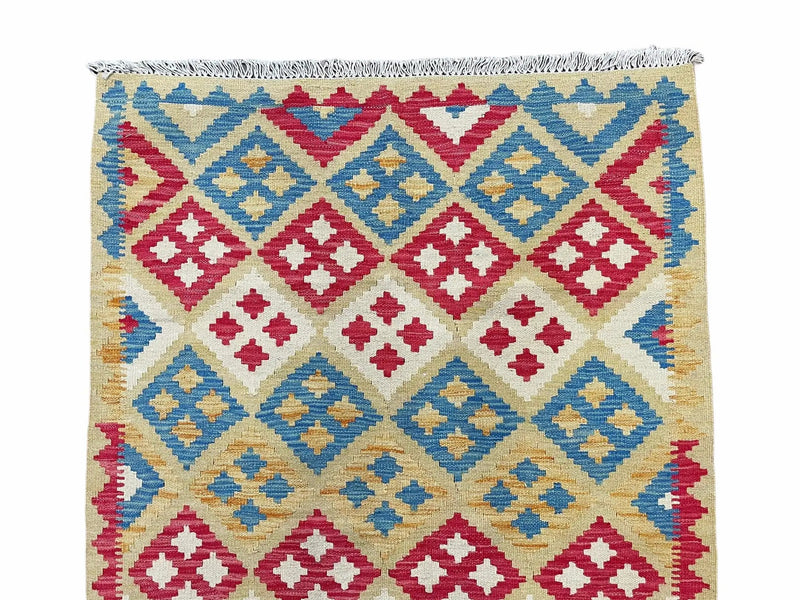 3x5 Kilim Rug Multicolor Tribal Kilim Rug 3 x 5 Tan Light Blue Red Beige New Turkish Anatolian Wool Kilim Flatweave Rug by Jewel Rugs