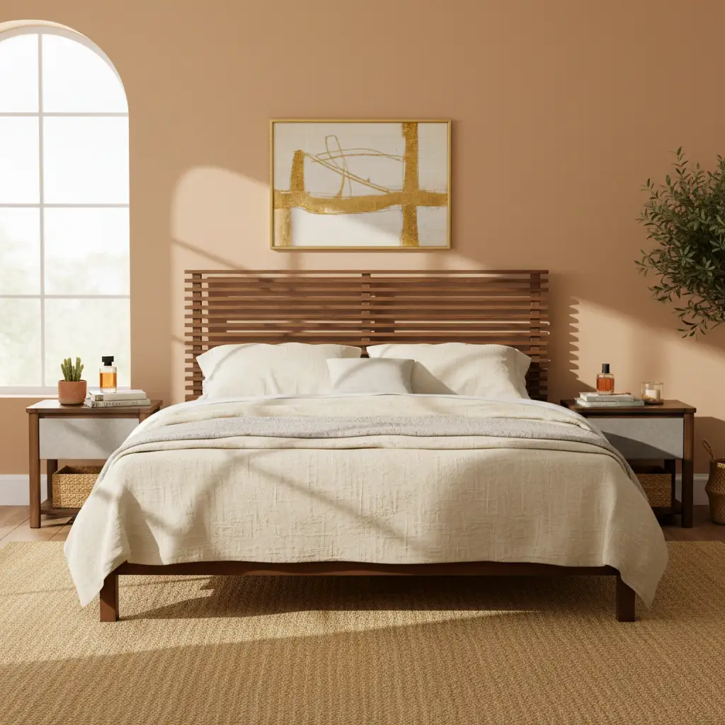 Premium Solid Wood King Size Bed Frame with Headboard - Walnut Color by HouseOfZazla