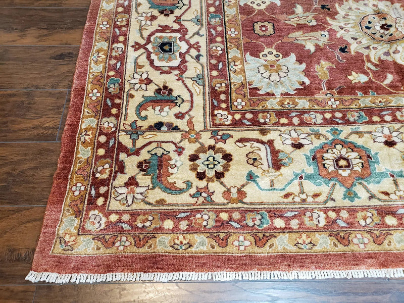Safavieh Room Sized Rug 10x14, Wool Hand-Knotted Auburn Red & Light Gold Egyptian Mahal Oriental Carpet, 10 x 14 Large Living Room Rug by Jewel Rugs