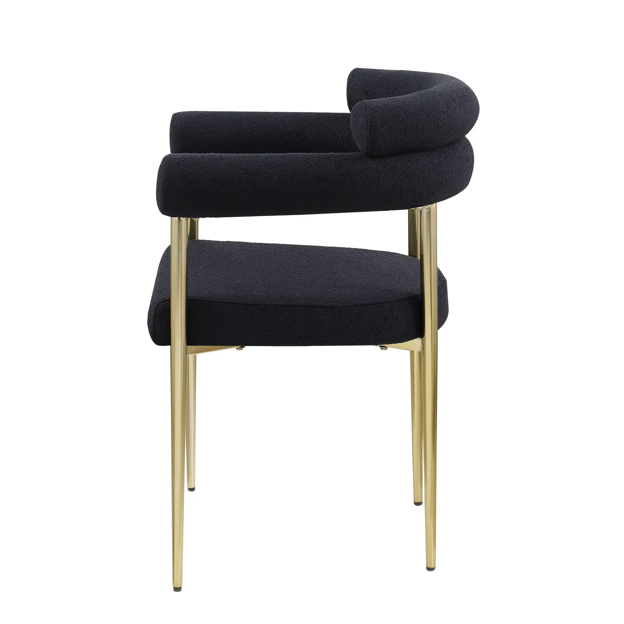 Dining Chairs (Set of 2), Mid-Century Modern Dining Chairs, Kitchen Dining Room Chairs, Round Boucle Backrest Sherpa Dining Chair With Brushed Metal Legs by Unique Piece Furniture