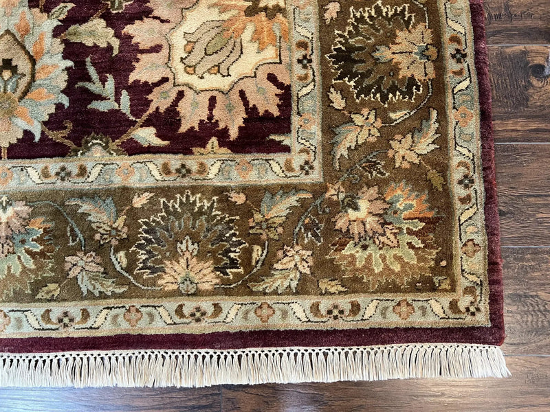 Indo Mahal Rug 6x9, Large Flowers Allover, Maroon and Green, Handmade Wool Area Rug, Vintage Rug, Indian Oriental Carpet, Hand Knotted Rug by Jewel Rugs