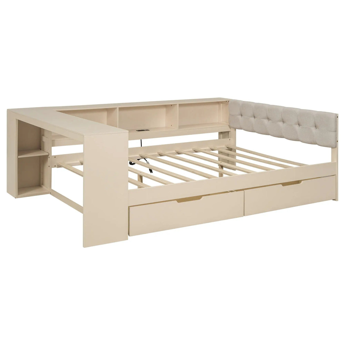 Upholstered Headboard Platform Bed With Storage Shelves, Drawers, Charging Station by Unique Piece Furniture