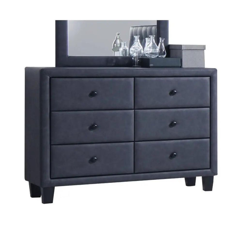 Saveria - Dresser - Two Tone Gray Synthetic Leather by Unique Piece Furniture