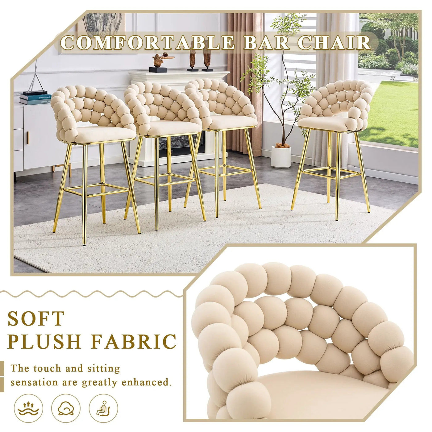 Bubble, Ball Chain Tufted Bar Chairs For Kitchen Island & Home Bar (Set of 2) by HouseOfZazla