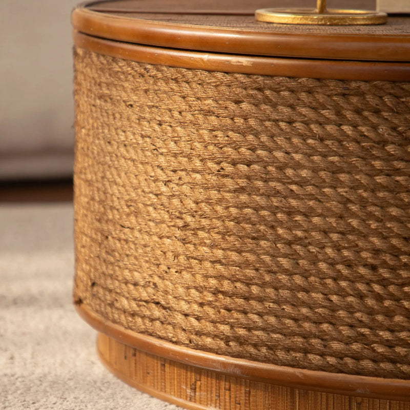 Round Rattan Coffee Table with Lift-Off Lid Storage by HouseOfZazla