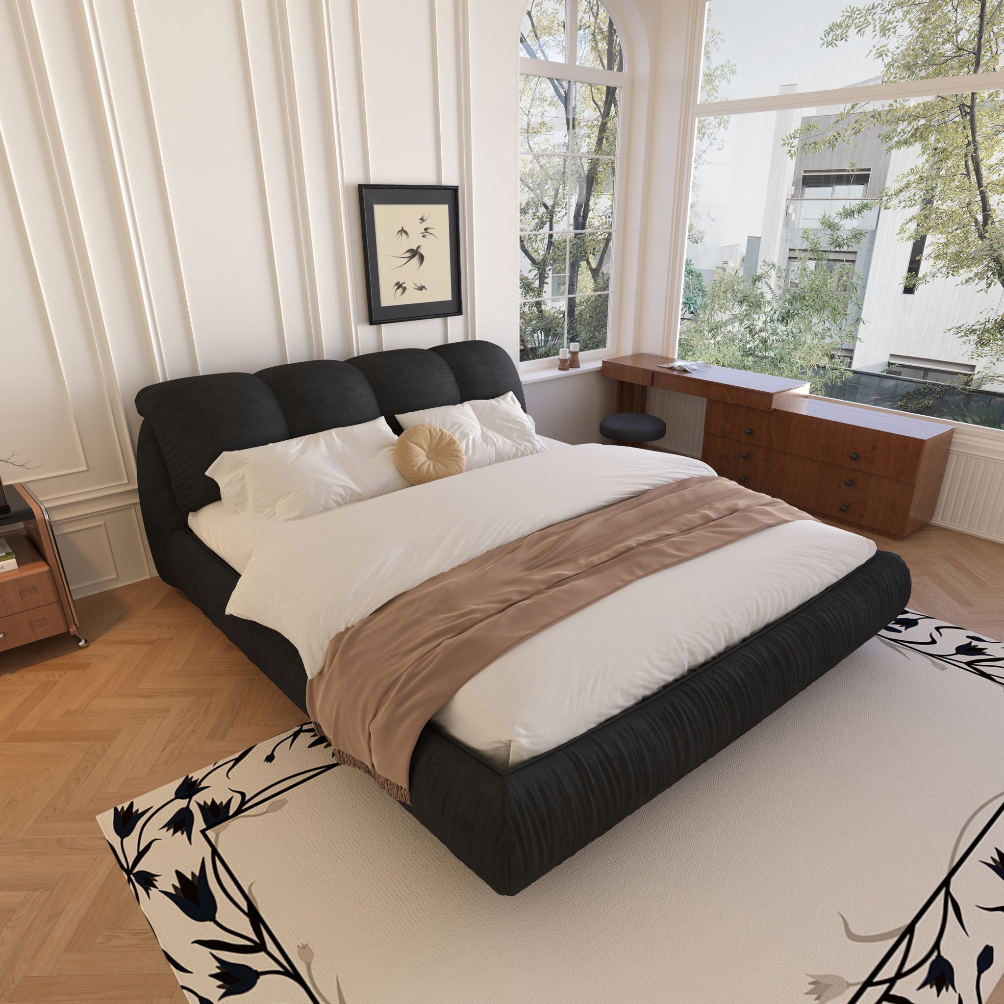 Luxury Upholstered Platform Bed With Oversized Padded Backrest And Solid Wood Frame by HouseOfZazla