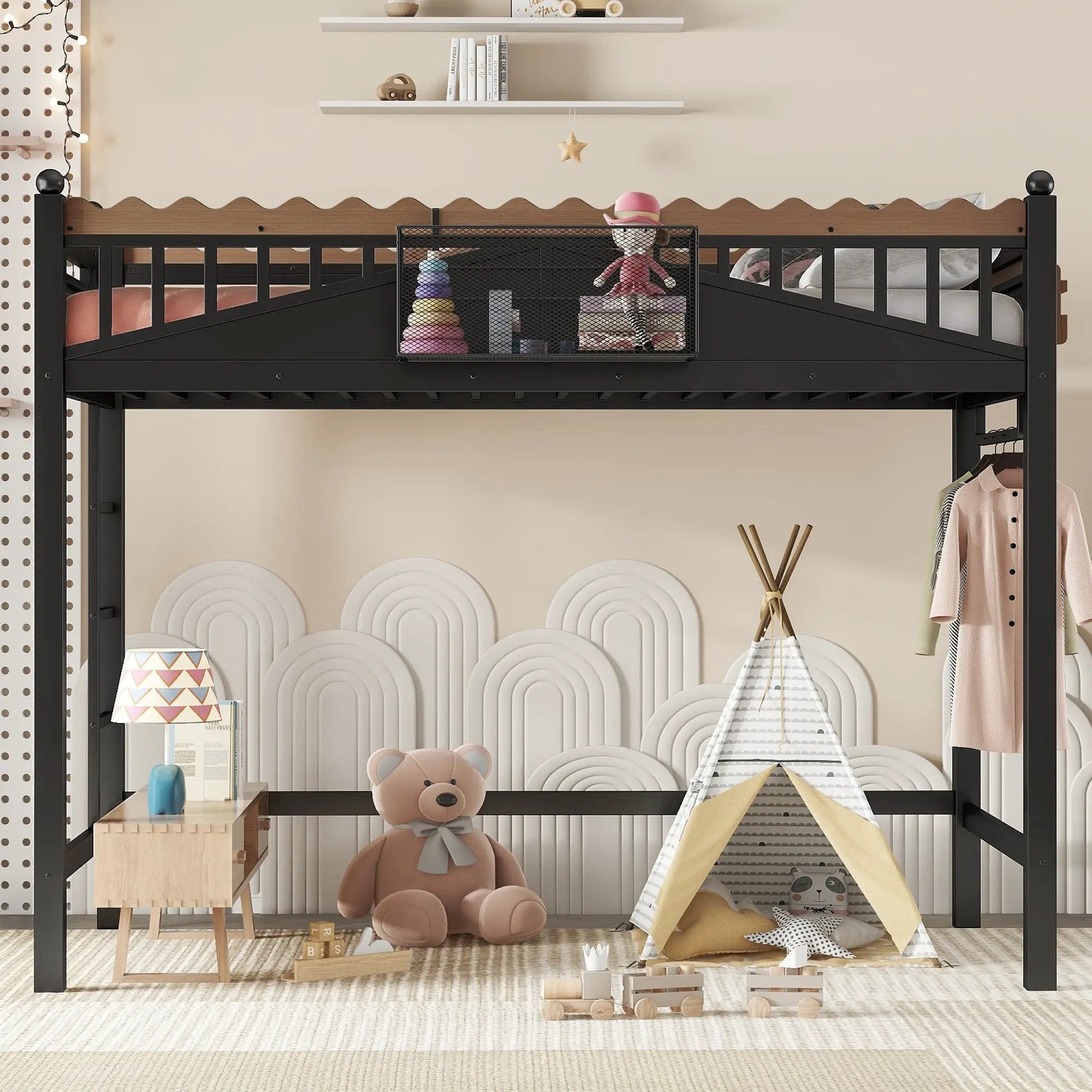 Twin XL Size Loft Bed with Ladders and Storage Shelves by HouseOfZazla
