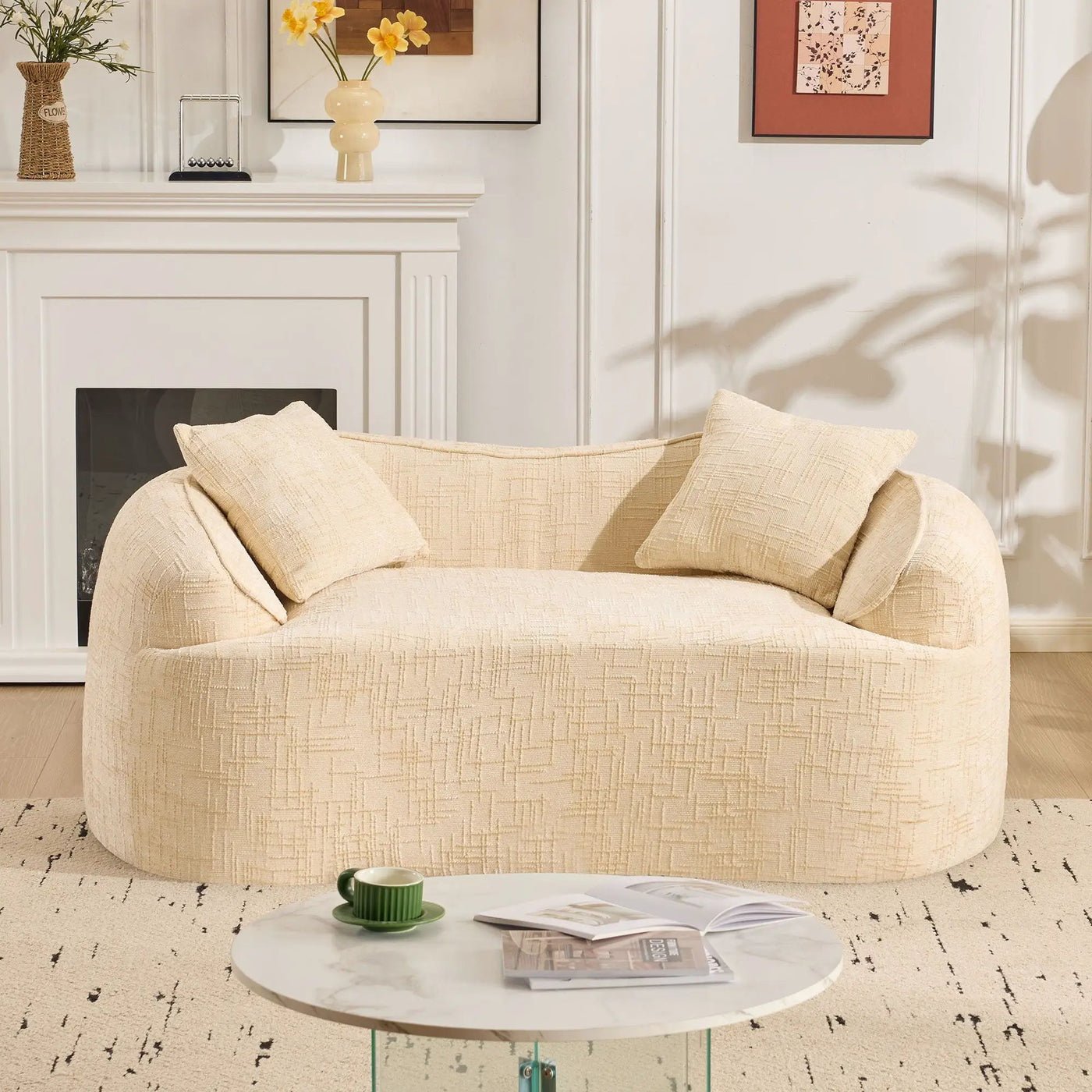 Curved 2 Person Compress Sofa With Armrests, Includes Pillows by Unique Piece Furniture