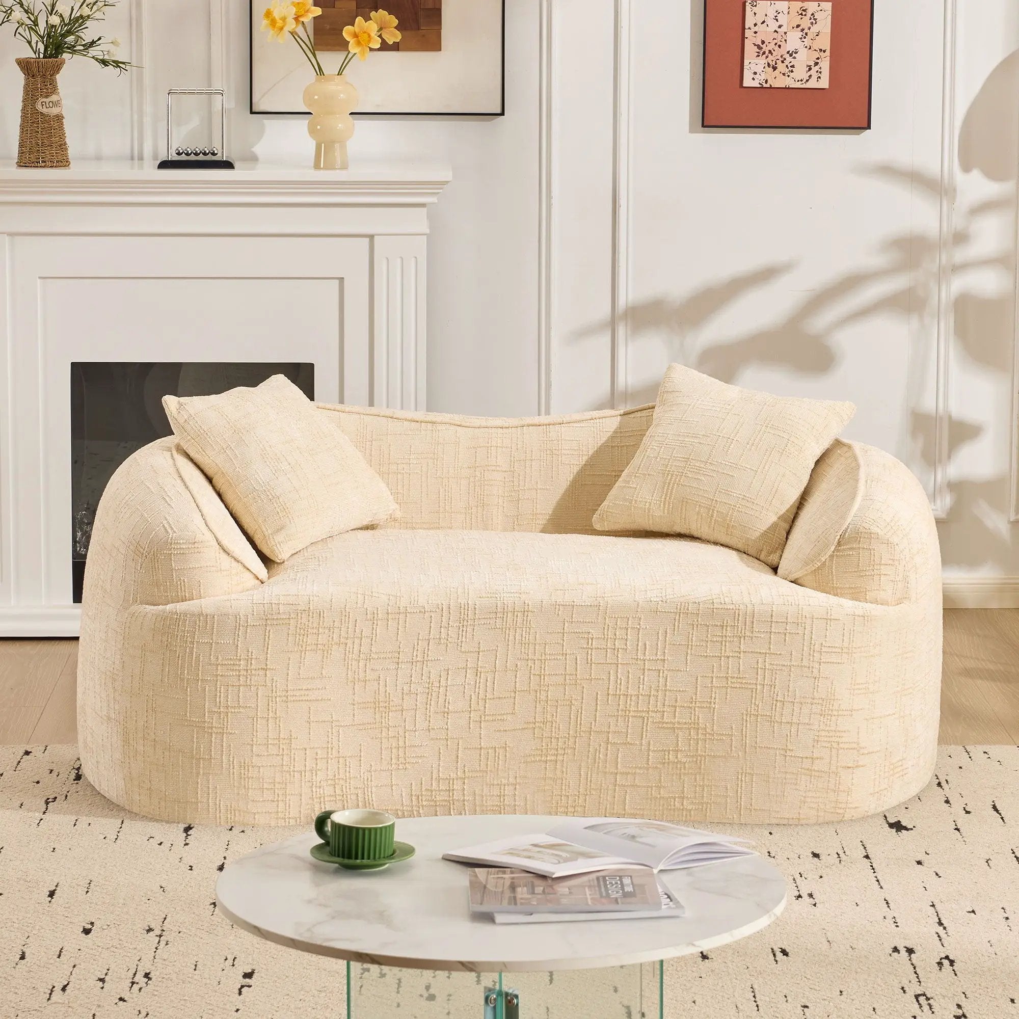 Curved 2 Person Compress Sofa With Armrests, Includes Pillows by Unique Piece Furniture