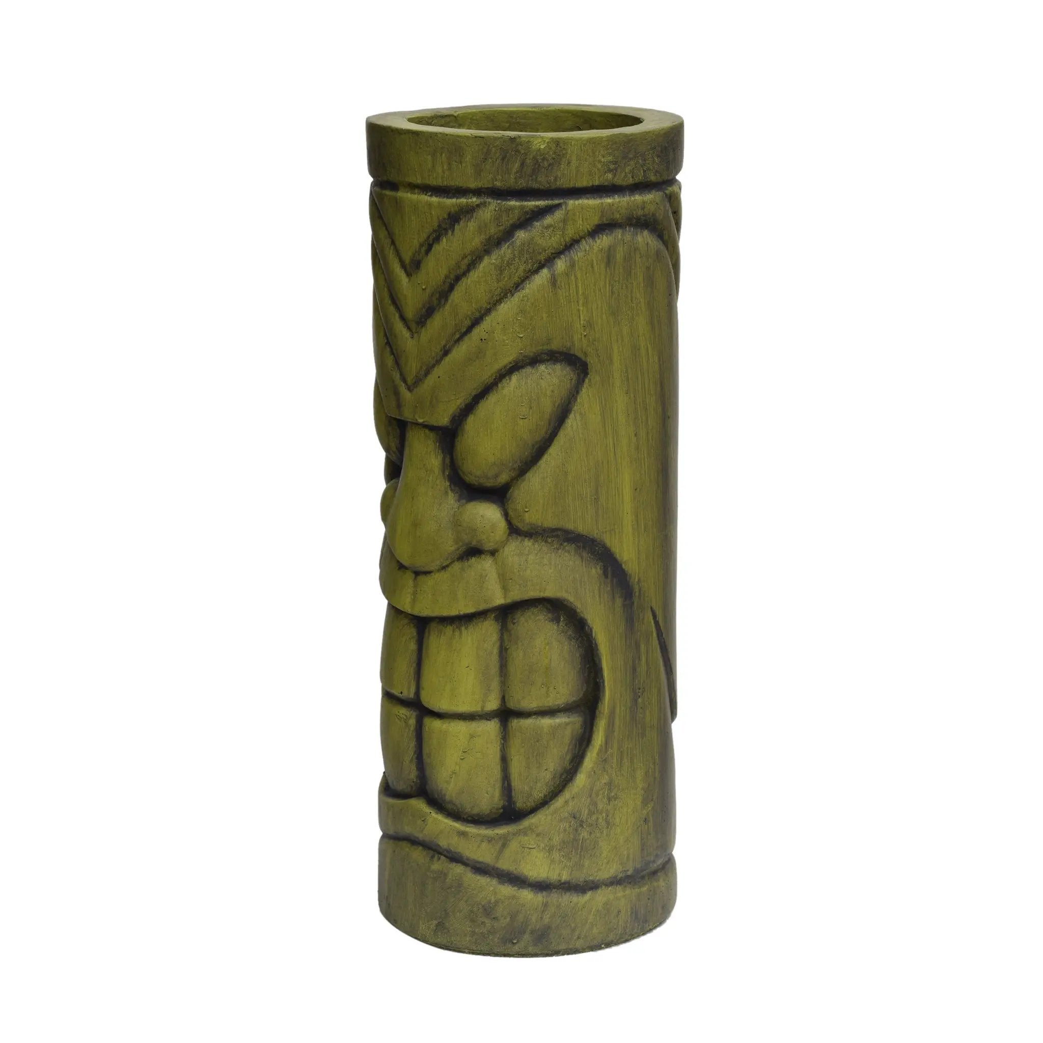 Stone Statue Urn Planter, Decorative Face Plant Pot, Antique Green Finish by HouseOfZazla