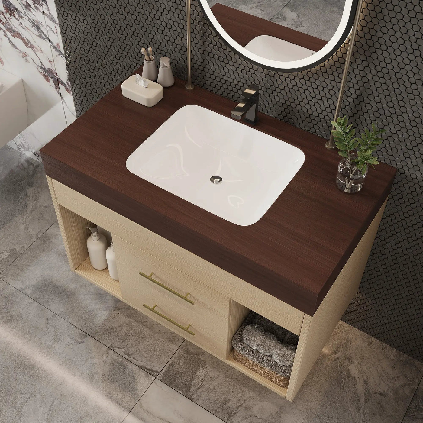 29.9" Modern Floating Bathroom Vanity with Sintered Stone Top by HouseOfZazla