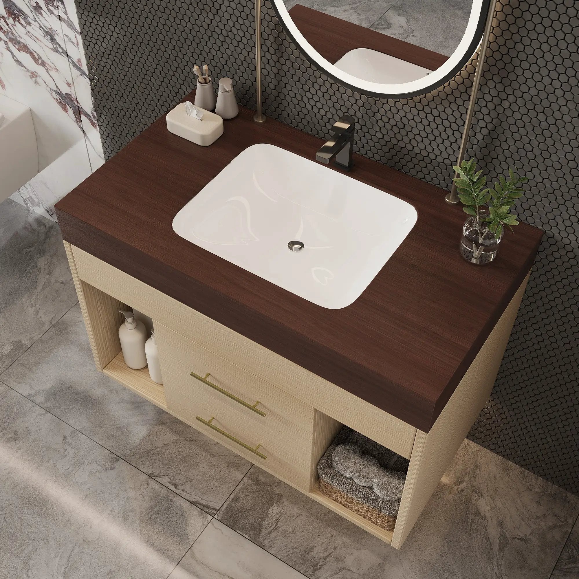 29.9" Modern Floating Bathroom Vanity with Sintered Stone Top by HouseOfZazla