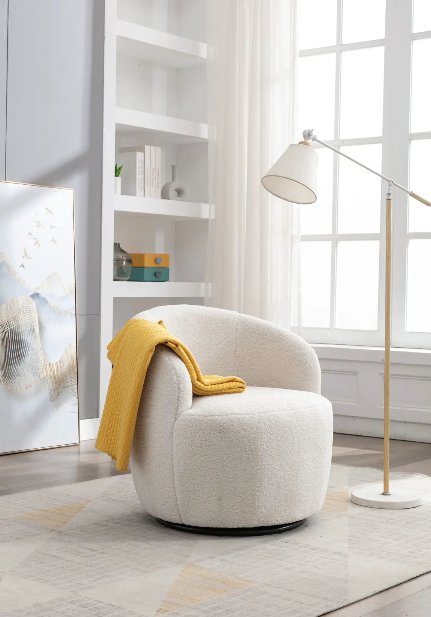 Teddy Fabric Swivel Accent Armchair Barrel Chair With Powder Coating Metal Ring by Unique Piece Furniture