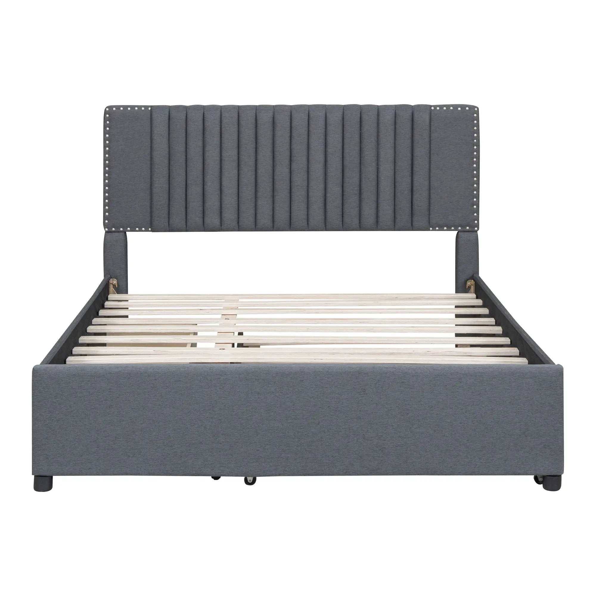 Upholstered Platform Bed With Drawers, Classic Headboard Design by HouseOfZazla