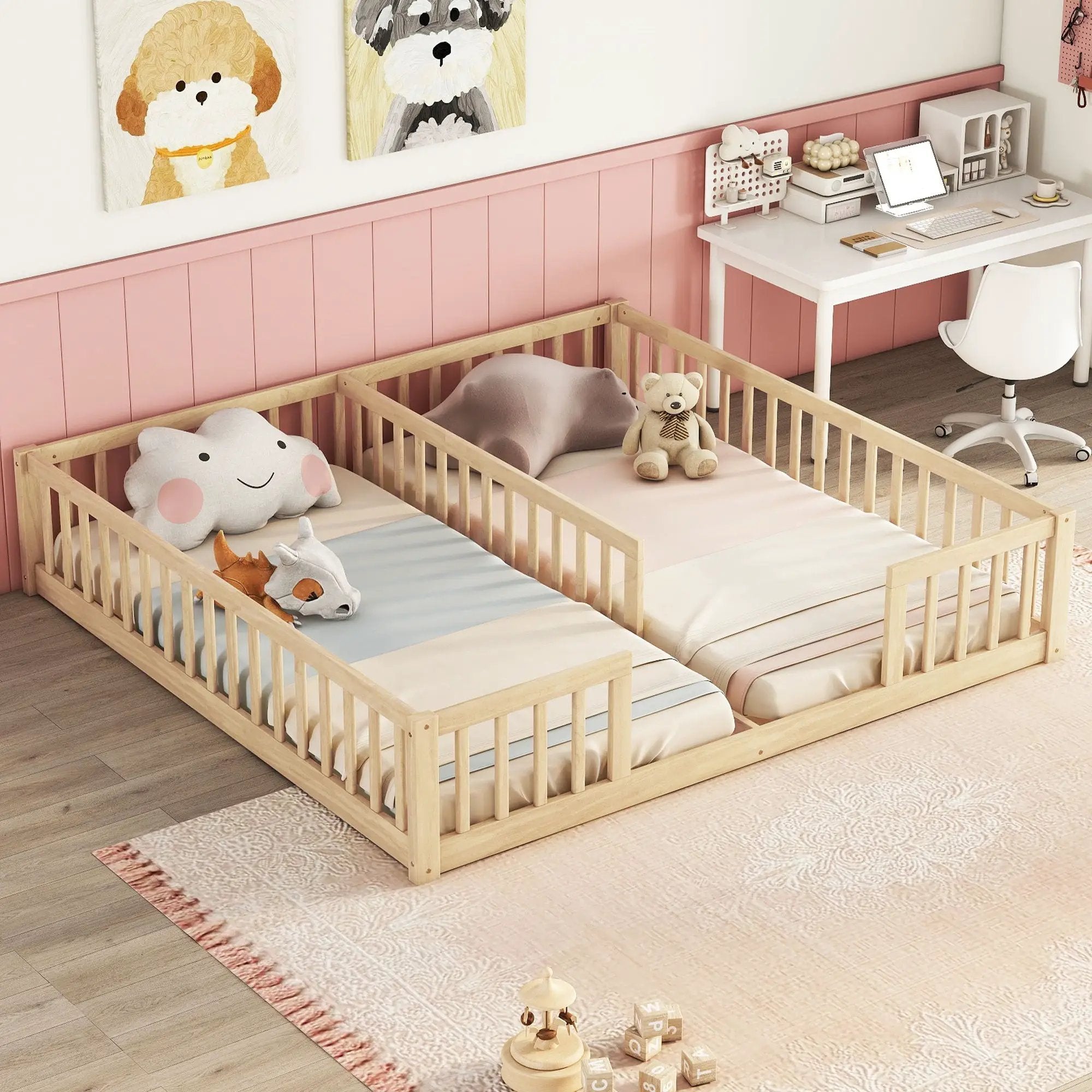 Double Floor Bed With Fence, Guardrails, Without Door by Unique Piece Furniture