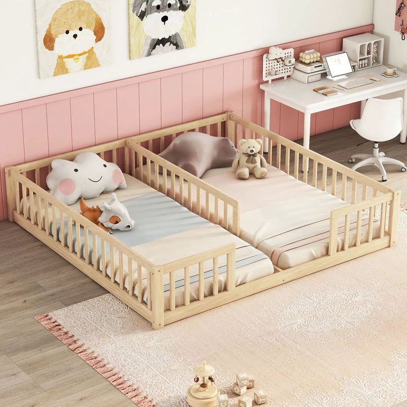 Double Floor Bed With Fence, Guardrails, Without Door by HouseOfZazla