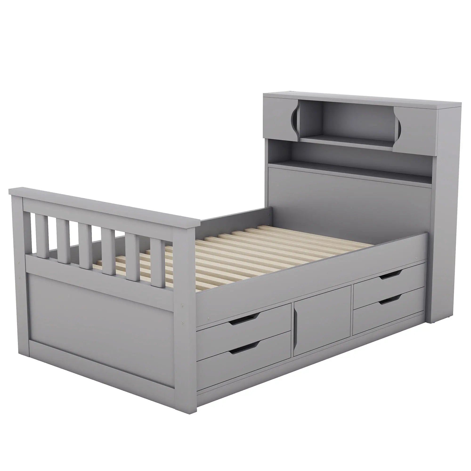 Captain Platform Bed Frame With Storage Bookcases, Shelves, And 4 Drawers by Unique Piece Furniture