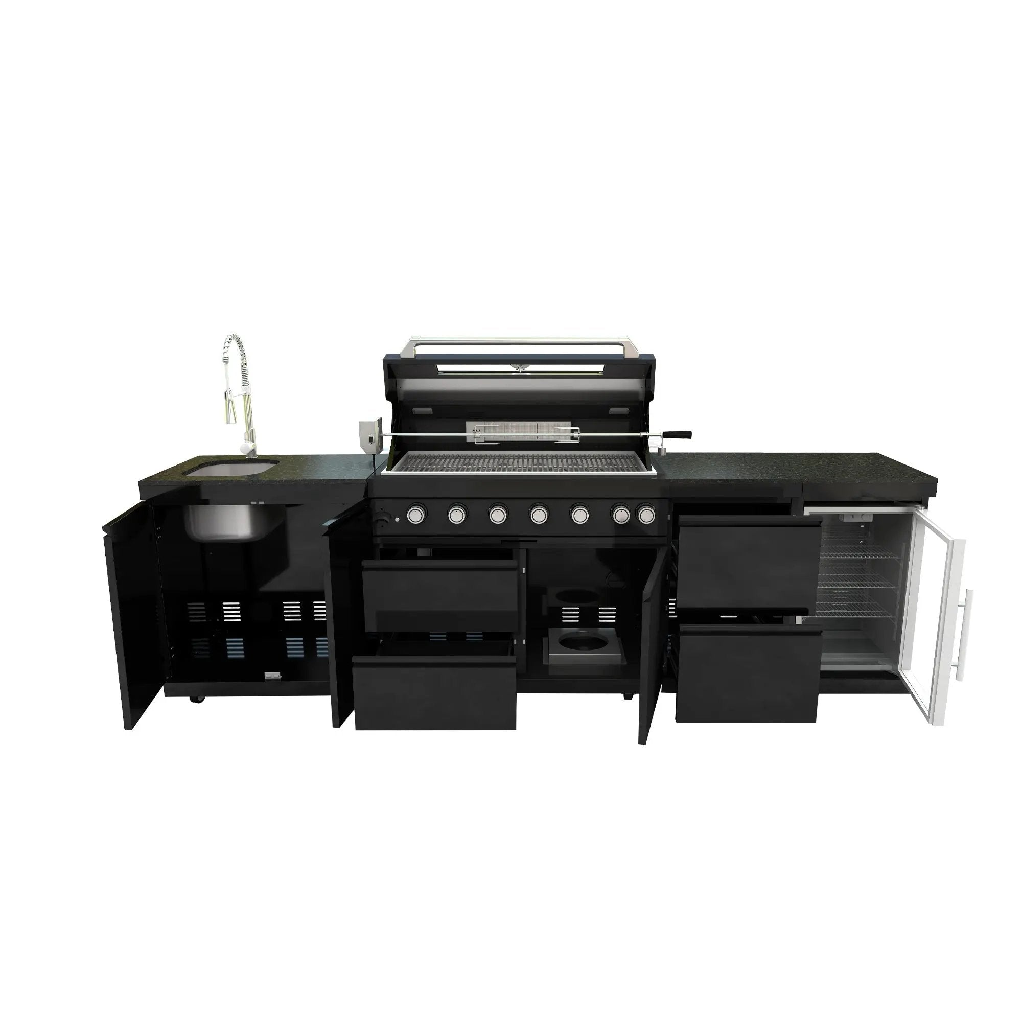115" 6-Burner 85,000 Black Outdoor Kitchen Island Grill Rotisserie kit by Chery Industrial