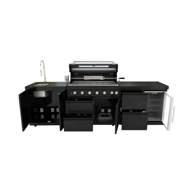 115" 6-Burner 85,000 Black Outdoor Kitchen Island Grill Rotisserie kit