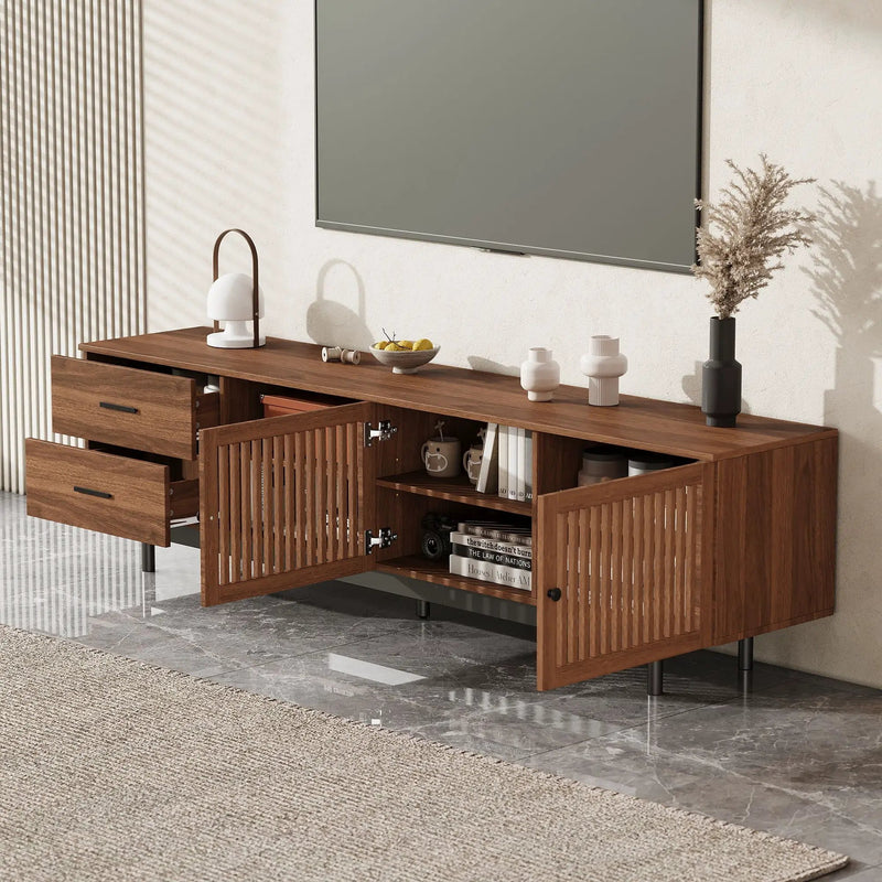 78" TV Stand For TVs Up To 85" Entertainment Center With Deep Drawers & Cable Management, Soft Closing Hinges - Walnut by Unique Piece Furniture