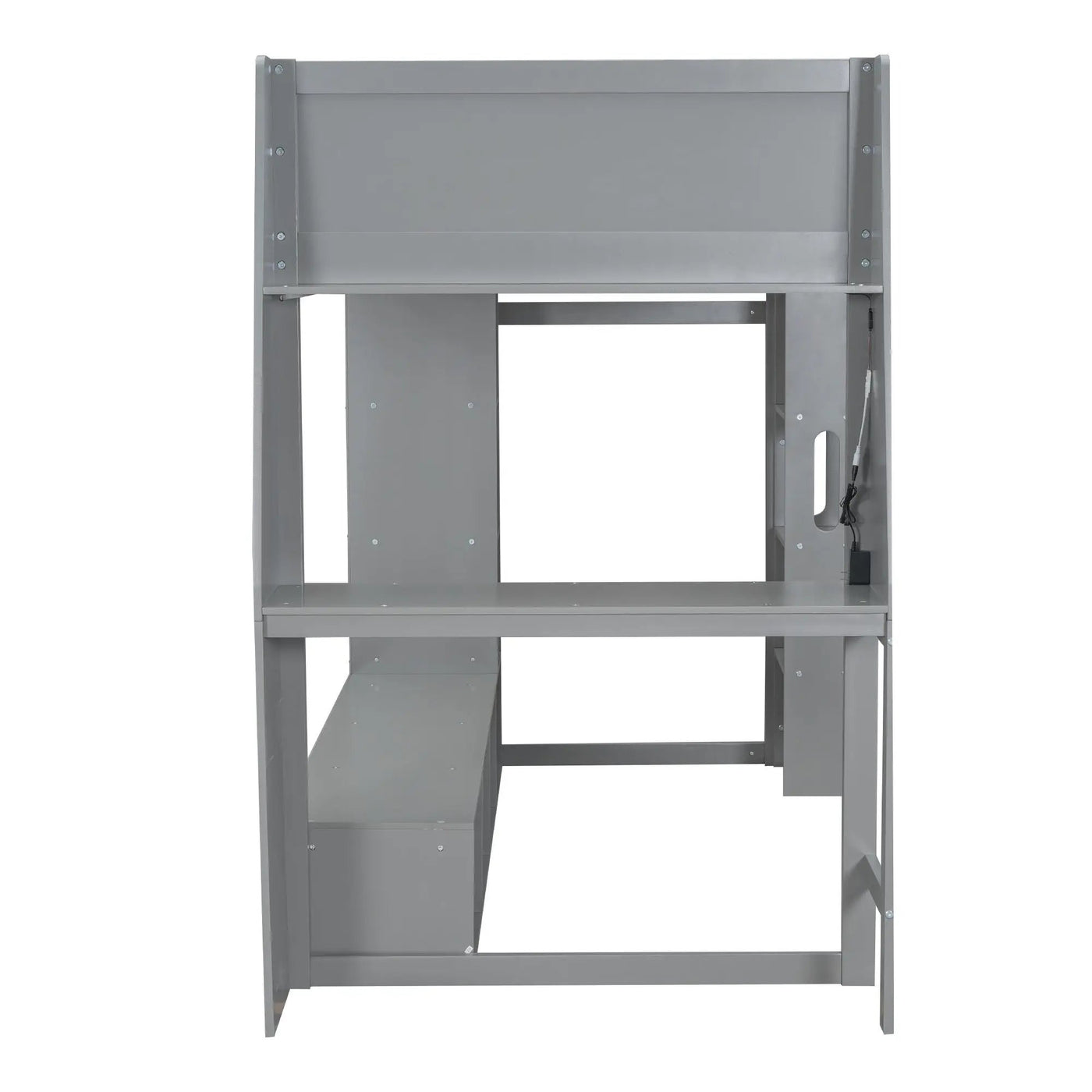 Gaming Loft Bed With Desk, Multi Storage Shelves, LED Lighting, And Hanging Clothes Rack by HouseOfZazla