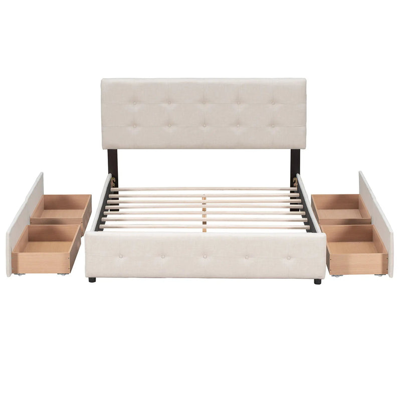 Upholstered Platform Bed With Classic Headboard And Drawers, No Box Spring Needed by Unique Piece Furniture