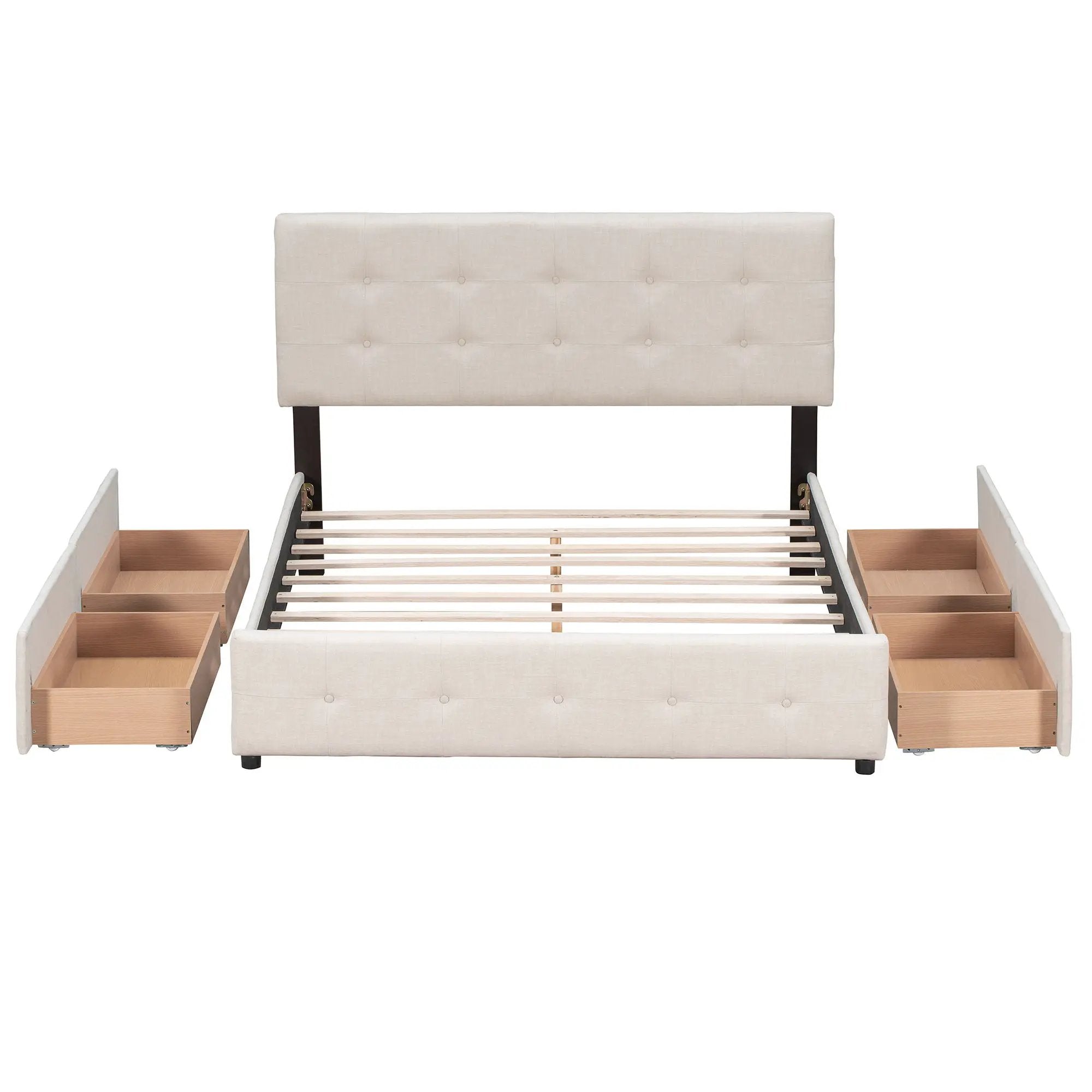 Upholstered Platform Bed With Classic Headboard And Drawers, No Box Spring Needed by HouseOfZazla