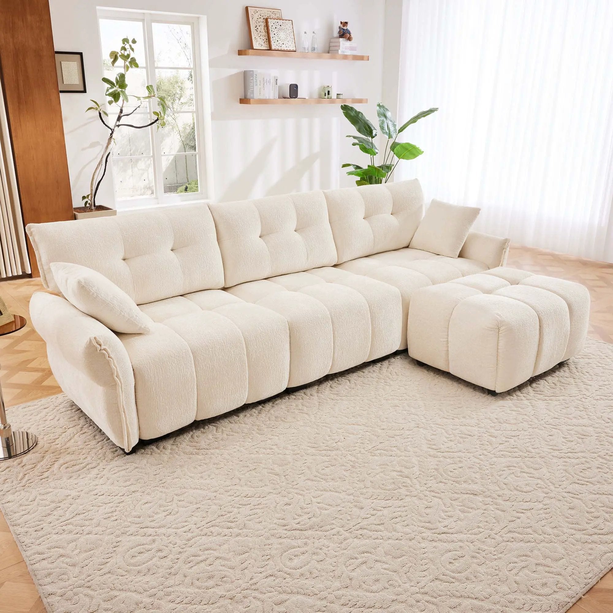 Sofa Set With Ottoman And Pillows, Textured, High Resilience Cushions by HouseOfZazla
