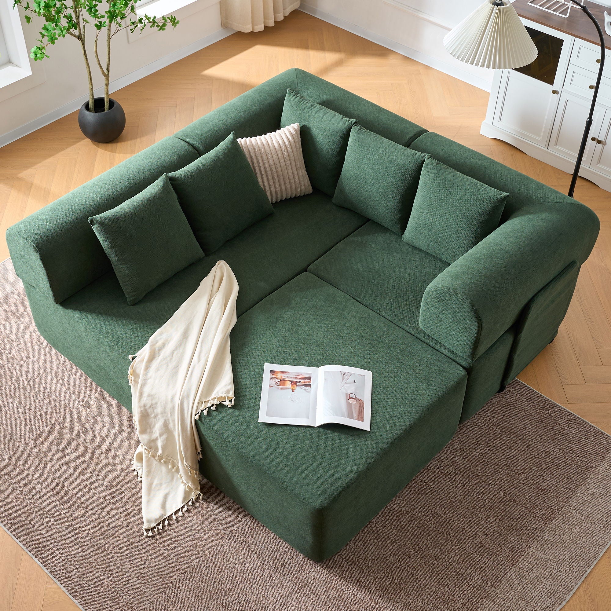 Modular L-Shaped Sectional Sofa With Deep Seat, Movable Chaise & 5 Pillows by HouseOfZazla