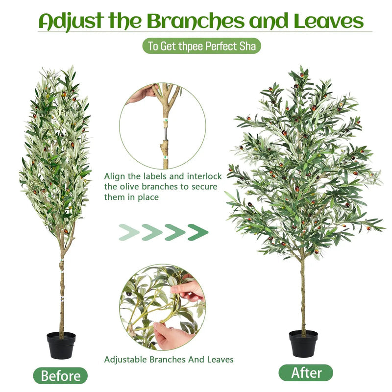 7FT Artificial Olive Tree Indoor Tall Faux with Planter & Basket by HouseOfZazla