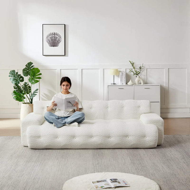 87.4-Inch Cloud Series Minimalist Button-Tufted Square Arm Three-Seater Sofa by HouseOfZazla