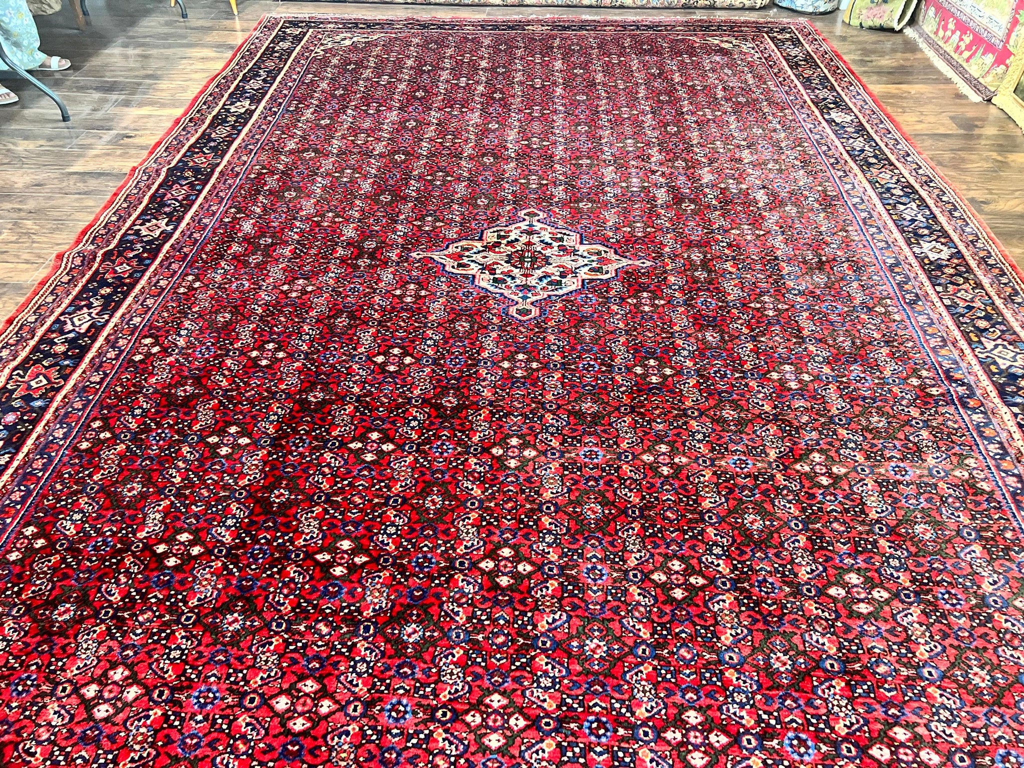 Large Persian Tribal Rug 11x17, Palace Sized Wool Handmade Vintage Carpet, Oversized Hand Knotted Rug, Red, Hamadan Dargazin Rug by Jewel Rugs