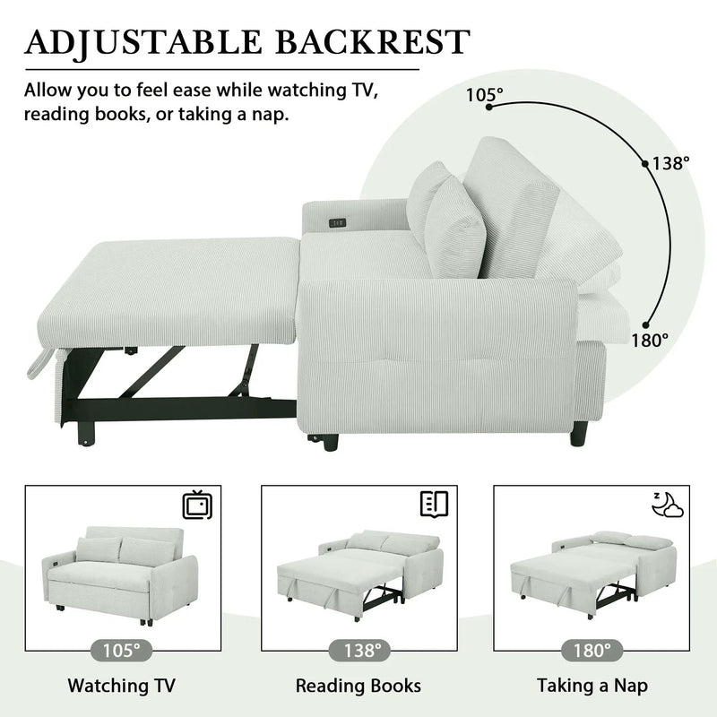 Pull-Out 2 Seat Modern Sleeper Sofa With 2 Throw Pillows And USB Ports by HouseOfZazla