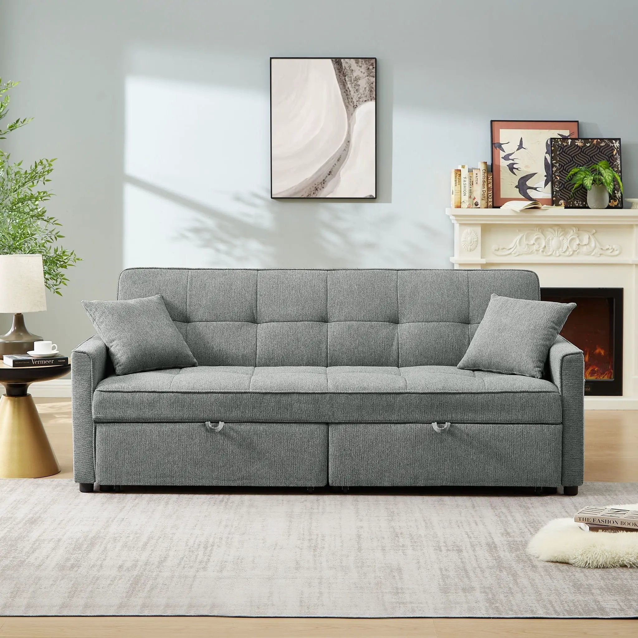 3 In 1 Convertible Sleeper Sofa Bed, Reclining Backrest, Pillows, Pockets by HouseOfZazla