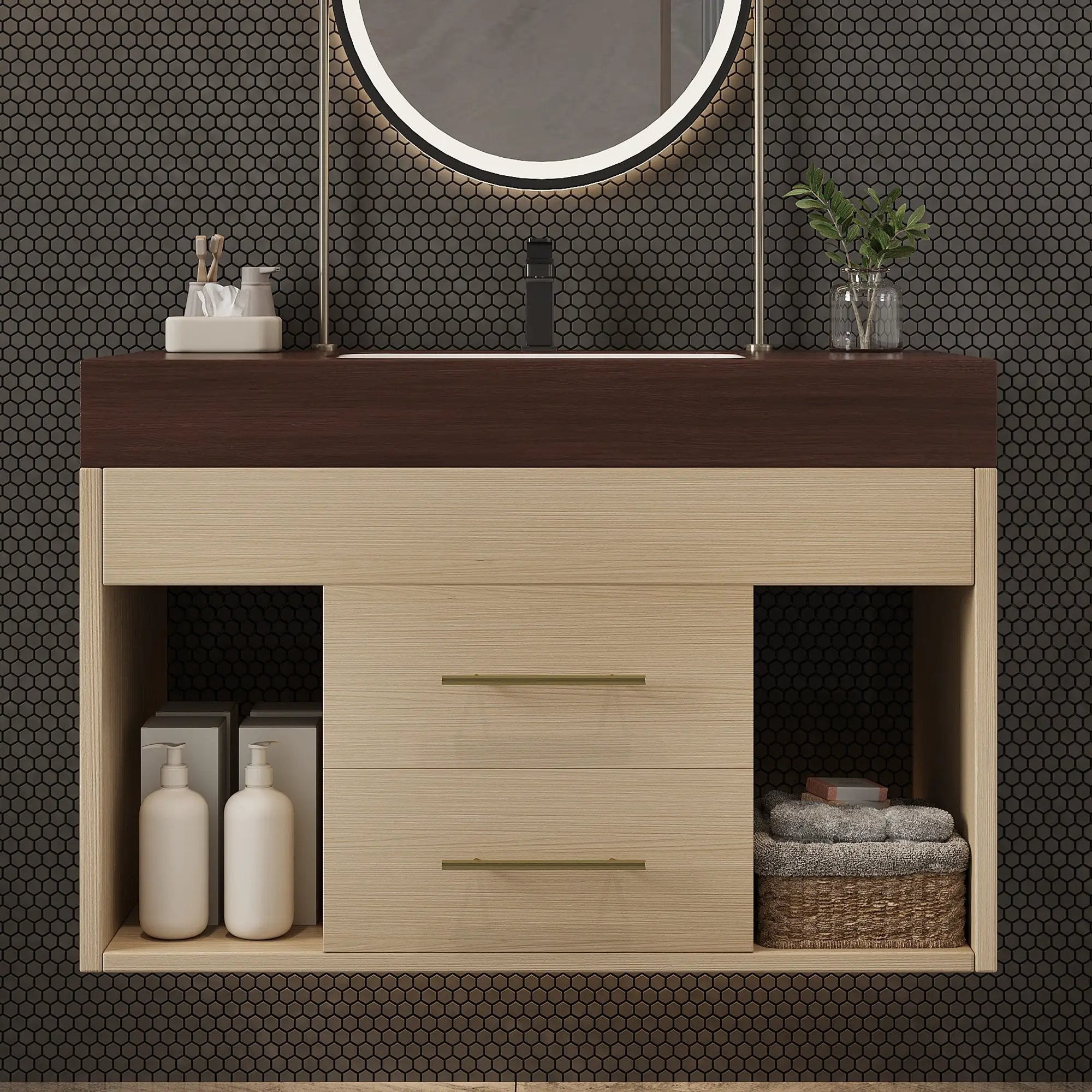 29.9" Modern Floating Bathroom Vanity with Sintered Stone Top by HouseOfZazla
