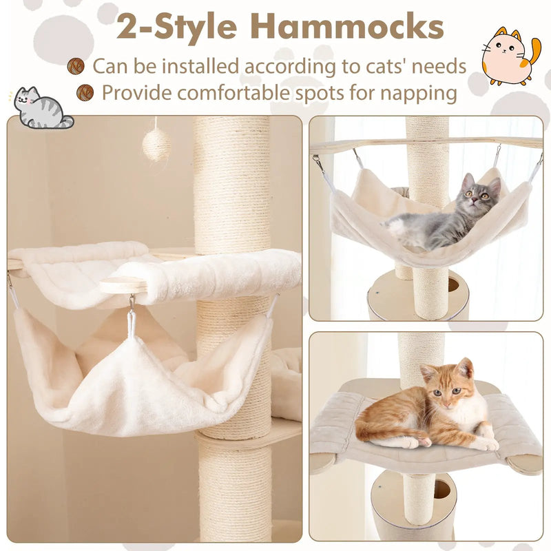 74 Inches Tall Wooden Cat Tower Tree with 2-Story Cat Condo and Washable Cushions-Natural by DirectDeals
